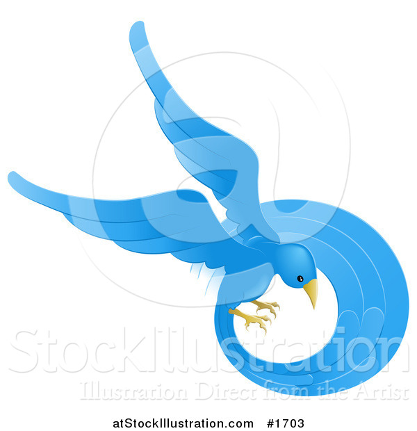 Vector Illustration of a Beautiful Circling Blue Bird with a Long Feathered Tail