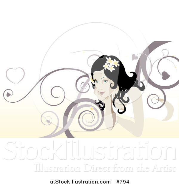 Vector Illustration of a Beautiful Woman with Swirl Background