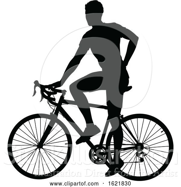 Vector Illustration of a Bicycle Riding Bike Cyclist in Silhouette