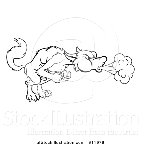 Vector Illustration of a Big Bad Wolf Blowing