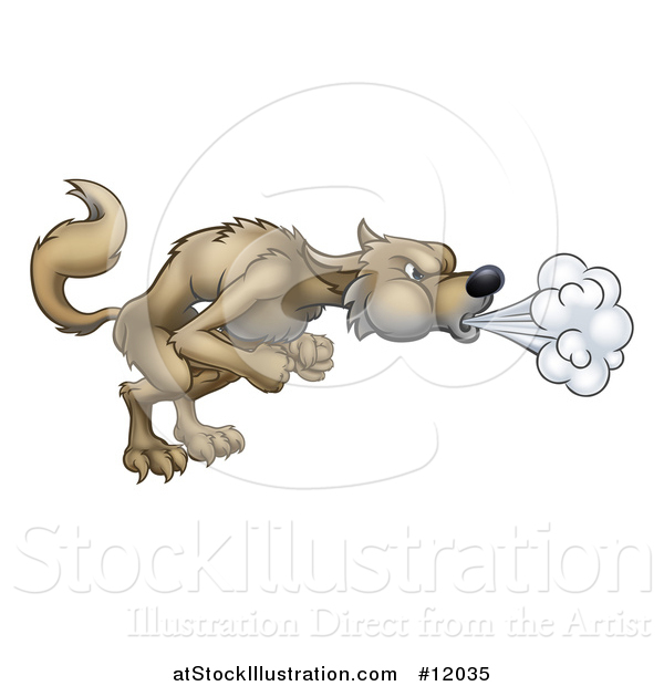 Vector Illustration of a Big Bad Wolf Blowing