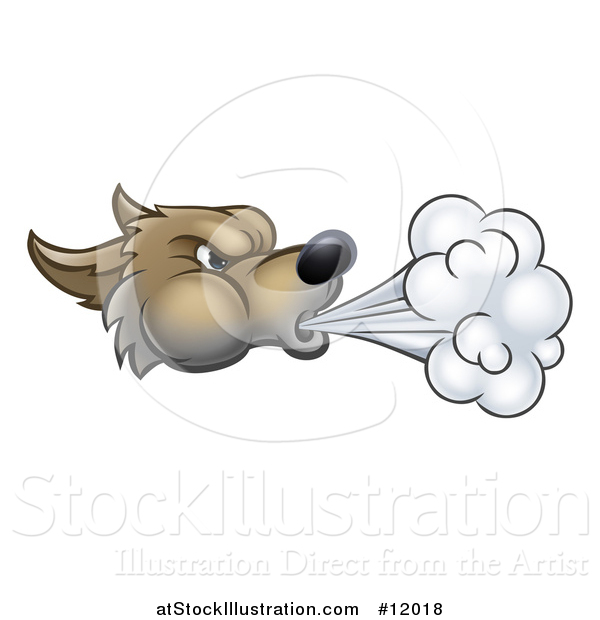 Vector Illustration of a Big Bad Wolf Head Blowing