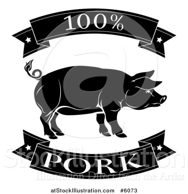 Vector Illustration of a Black and White 100 Percent Pork Food Banners and Pig