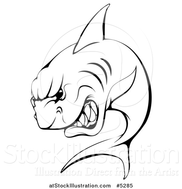 Vector Illustration of a Black and White Aggressive Shark Sports Mascot