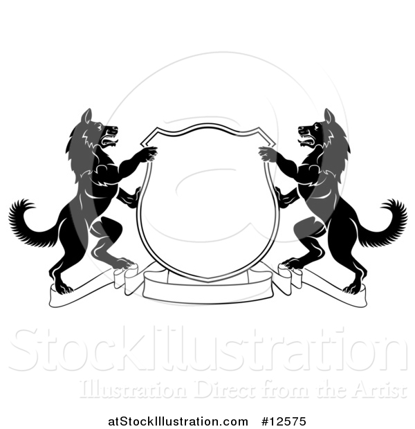Vector Illustration of a Black and White Alsatian Dog Coat of Arms Shield with a Collar