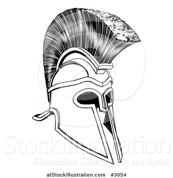 Vector Illustration of a Black and White Ancient Corinthian or Spartan Helmet