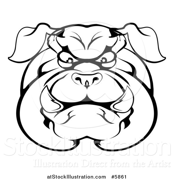 Vector Illustration of a Black and White Angry Bulldog Face