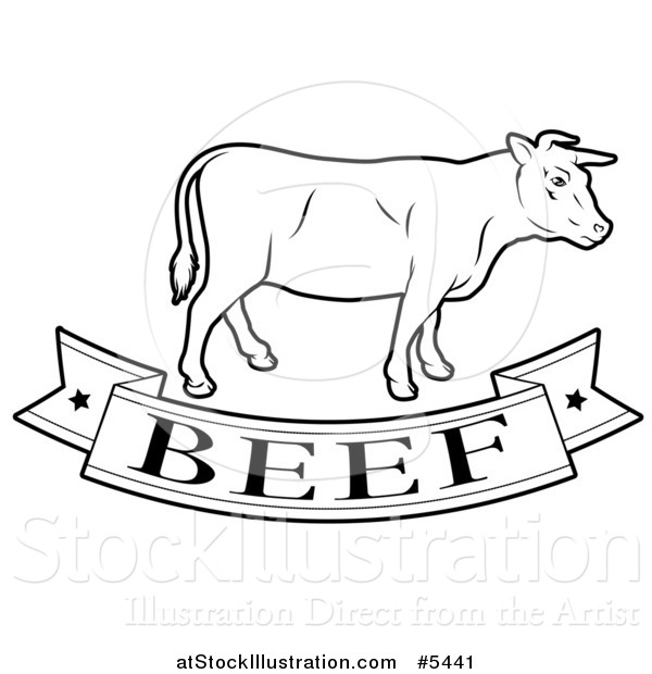 Vector Illustration of a Black and White Beef Food Banner and Cow