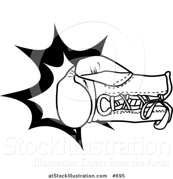 Vector Illustration of a Black and White Boxing Glove Throwing a Punch