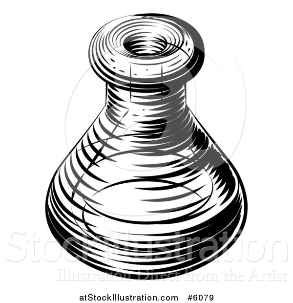 Vector Illustration of a Black and White Engraved Vintage Scientific Beaker or Flask