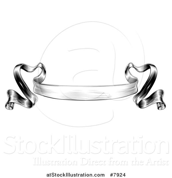 Vector Illustration of a Black and White Engraved Woodcut Vingage Ribbon Banner