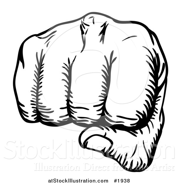 Vector Illustration of a Black and White Fist Punching