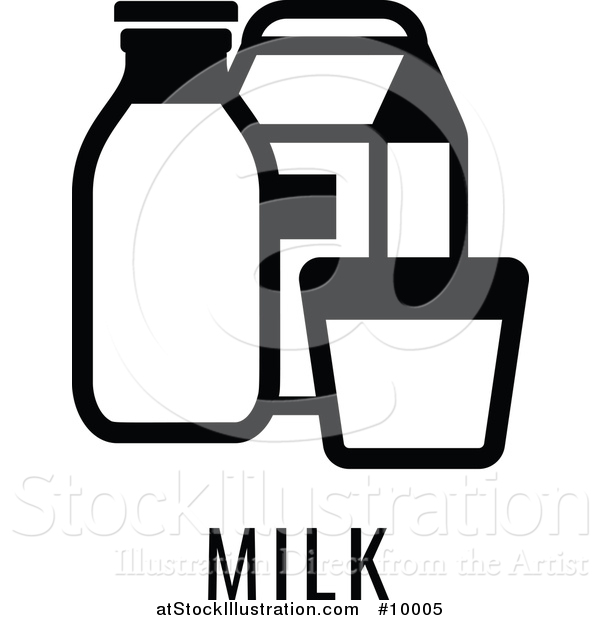 Vector Illustration of a Black and White Food Allergen Icon of Milk over Text