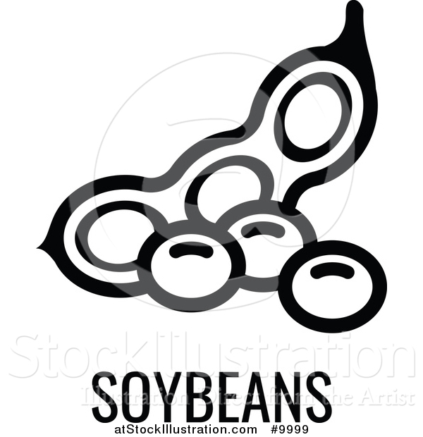 Vector Illustration of a Black and White Food Allergen Icon of Soybeans over Text