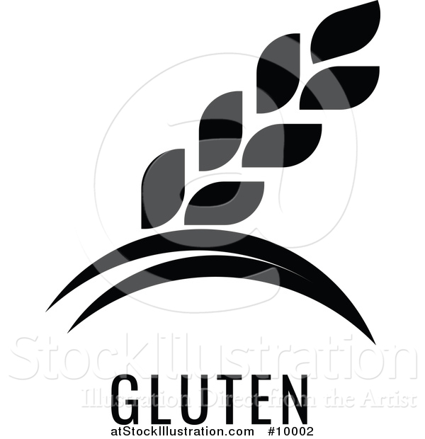 Vector Illustration of a Black and White Food Allergen Icon of Wheat over Gluten Text