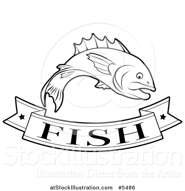 Vector Illustration of a Black and White Food Banner and Fish