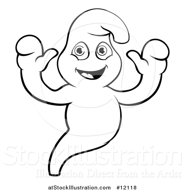 Vector Illustration of a Black and White Ghost