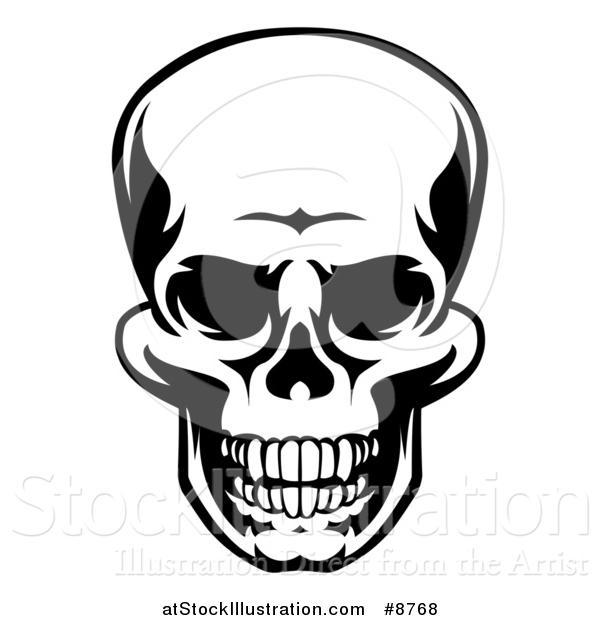 Vector Illustration of a Black and White Grinning Grim Reaper Skull