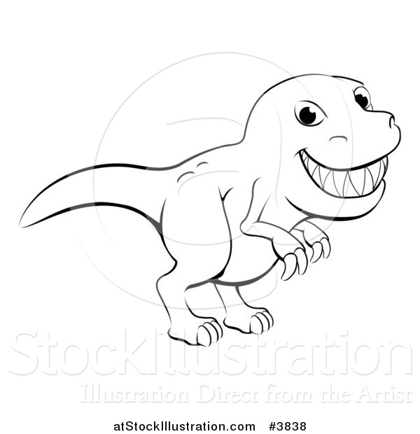 Vector Illustration of a Black and White Grinning T Rex Outline