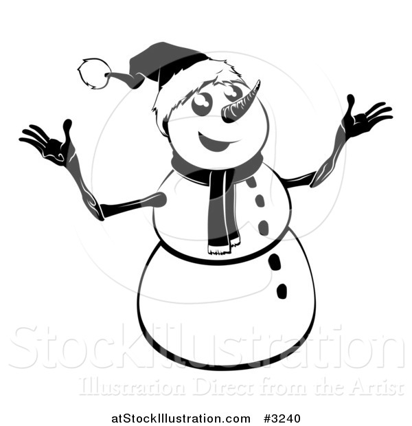 Vector Illustration of a Black and White Happy Christmas Snowman