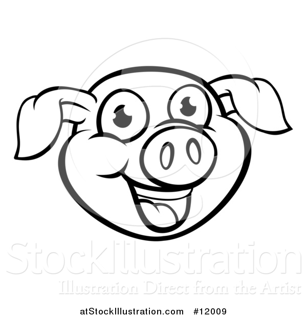 Vector Illustration of a Black and White Happy Pig Face