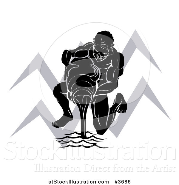 Vector Illustration of a Black and White Horoscope Zodiac Astrology Aquarius Water Bearer and Sybmol