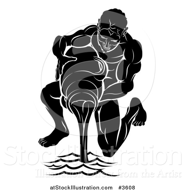 Vector Illustration of a Black and White Horoscope Zodiac Astrology Aquarius Water Bearer