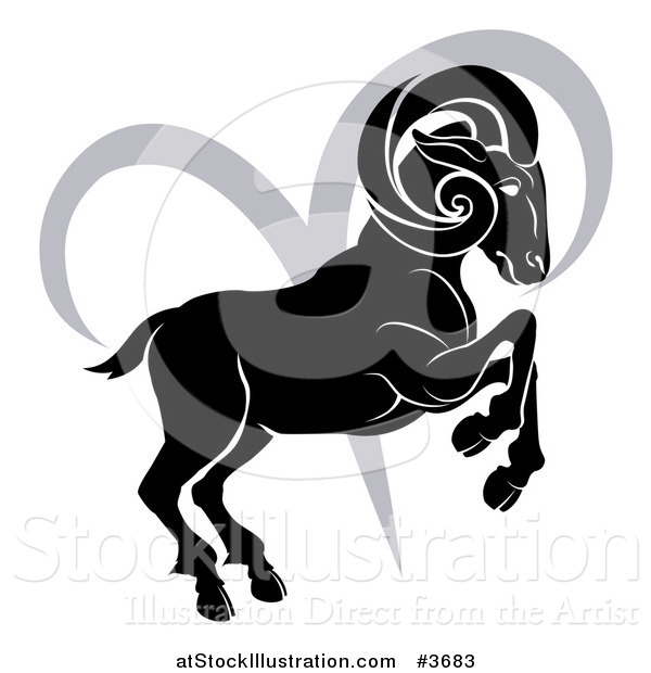Vector Illustration of a Black and White Horoscope Zodiac Astrology Aries Ram and Sybmol