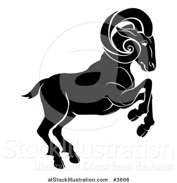 Vector Illustration of a Black and White Horoscope Zodiac Astrology Aries Ram