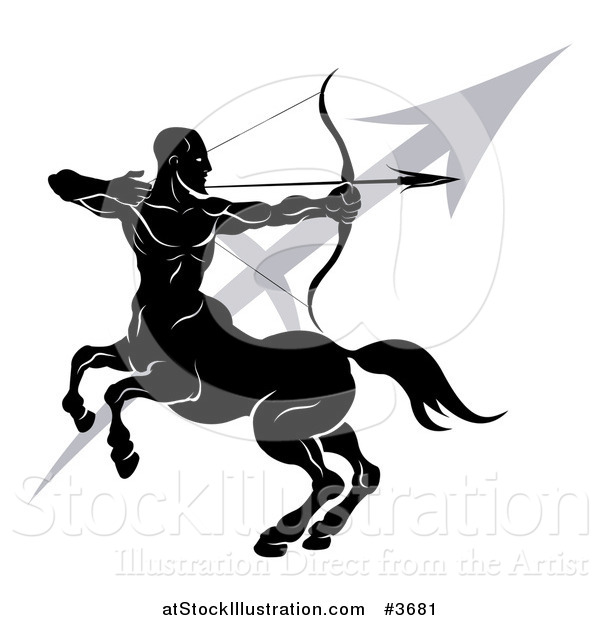 Vector Illustration of a Black and White Horoscope Zodiac Astrology Sagittarius Centaur Archer and Sybmol