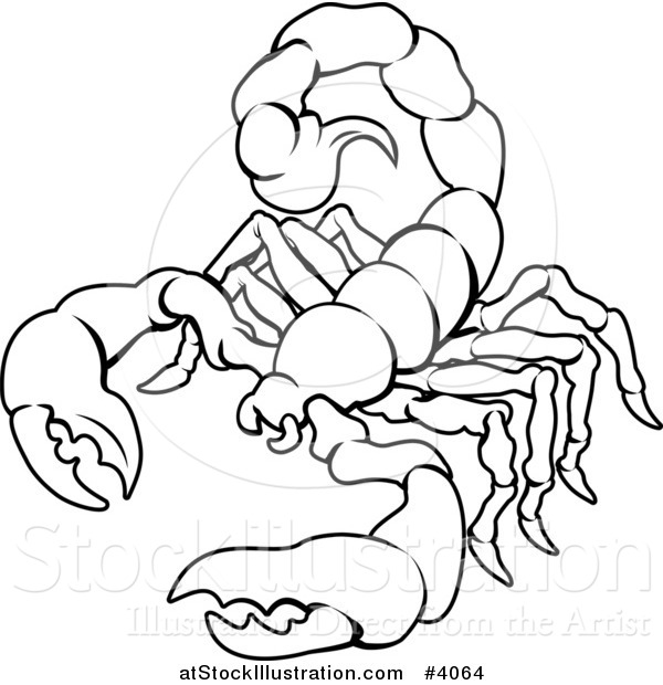 Vector Illustration of a Black and White Line Drawing of the Scorpio Scorpion Zodiac Astrology Sign