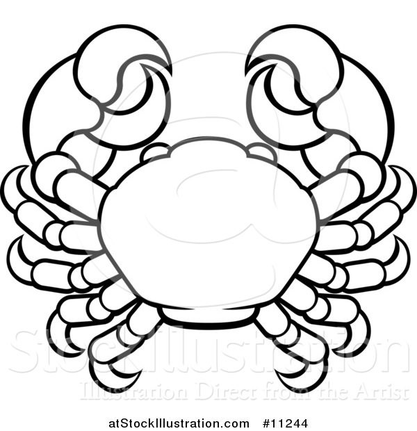 Vector Illustration of a Black and White Lineart Cancer Crab Astrology Zodiac Horoscope