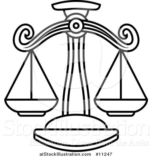Vector Illustration of a Black and White Lineart Libra Scales Astrology Zodiac Horoscope