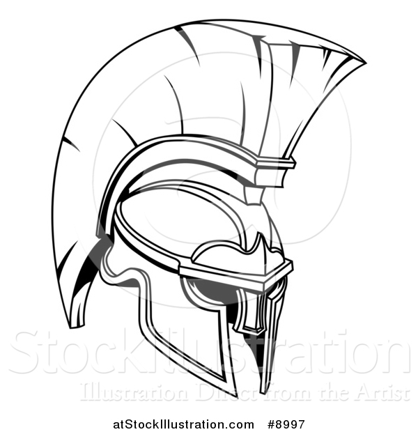Vector Illustration of a Black and White Lineart Spartan or Trojan Helmet