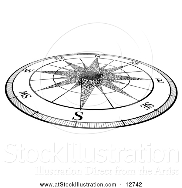 Vector Illustration of a Black and White Map Compass Rose