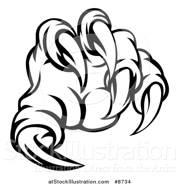 Vector Illustration of a Black and White Monster Claw with Sharp Talons