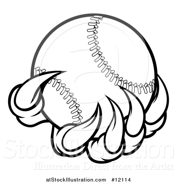 Vector Illustration of a Black and White Monster or Eagle Claws Holding a Baseball
