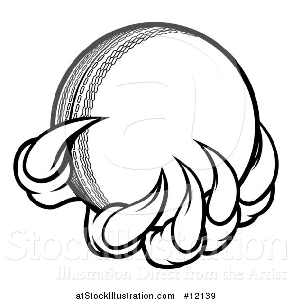 Vector Illustration of a Black and White Monster or Eagle Claws Holding a Cricket Ball