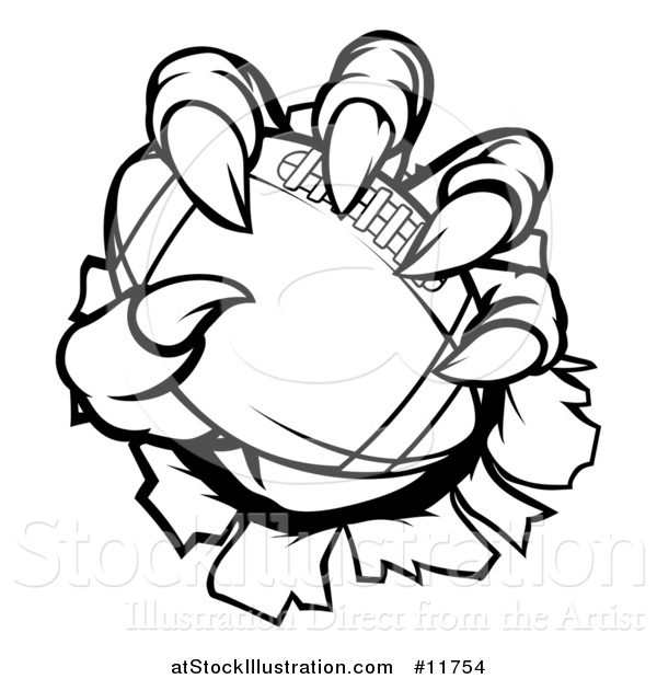 Vector Illustration of a Black and White Monster or Eagle Claws Holding a Football and Breaking Through a Wall