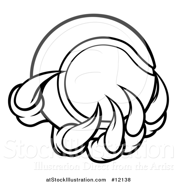 Vector Illustration of a Black and White Monster or Eagle Claws Holding a Tennis Ball