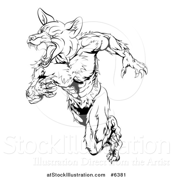 Vector Illustration of a Black and White Muscular Fox Man Sprinting