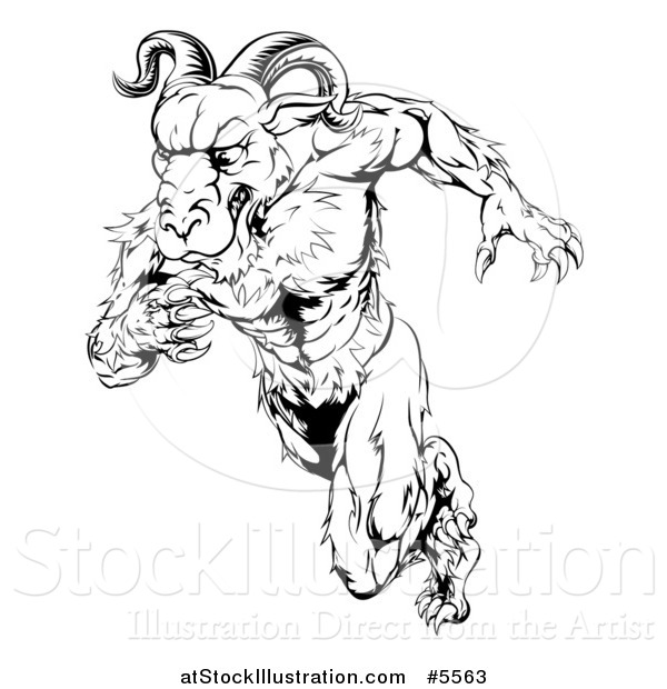 Vector Illustration of a Black and White Muscular Ram Running Upright ...