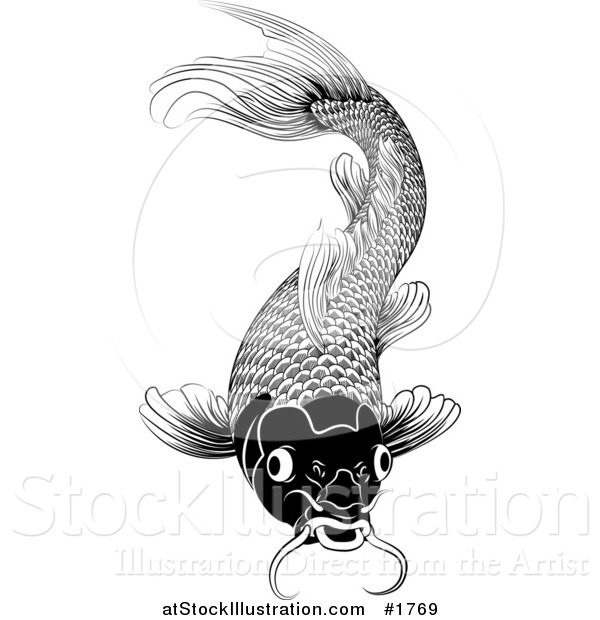 Vector Illustration of a Black and White Oriental Styled Koi Fish