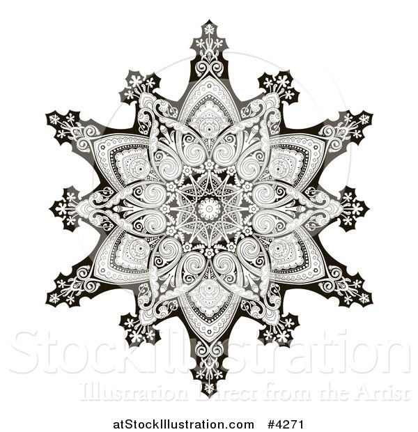 Vector Illustration of a Black and White Ornate Arabic Middle Eastern Floral Motif