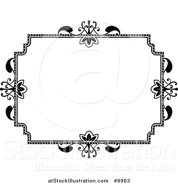 Vector Illustration of a Black and White Ornate Vintage Floral Frame