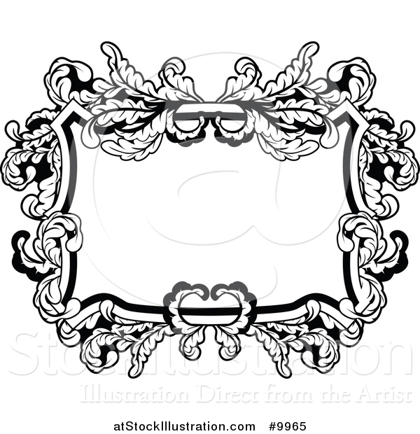 Vector Illustration of a Black and White Ornate Vintage Floral Frame