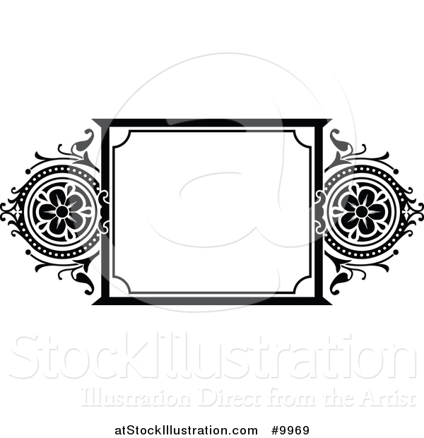 Vector Illustration of a Black and White Ornate Vintage Floral Frame