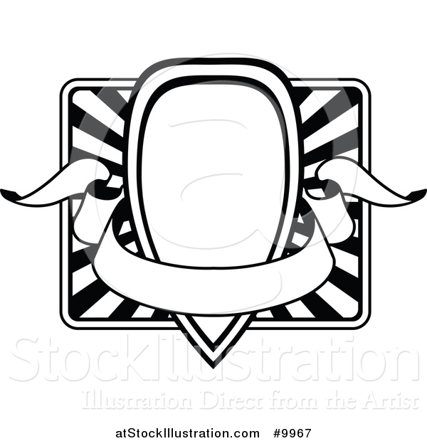 Vector Illustration of a Black and White Ornate Vintage Frame with a Banner