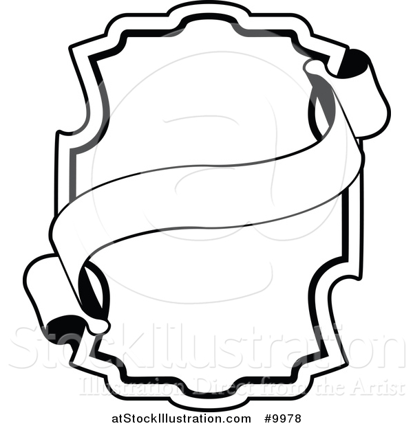 Vector Illustration of a Black and White Ornate Vintage Frame with a Banner