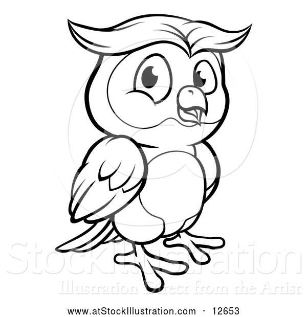 Vector Illustration of a Black and White Owl Mascot